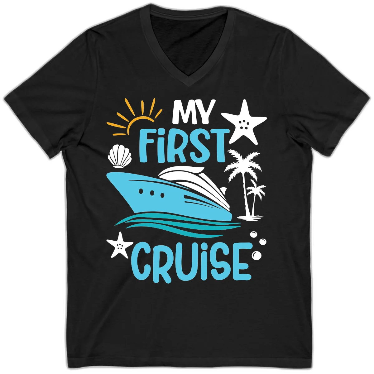 My First Cruise V-Neck Tee in Black