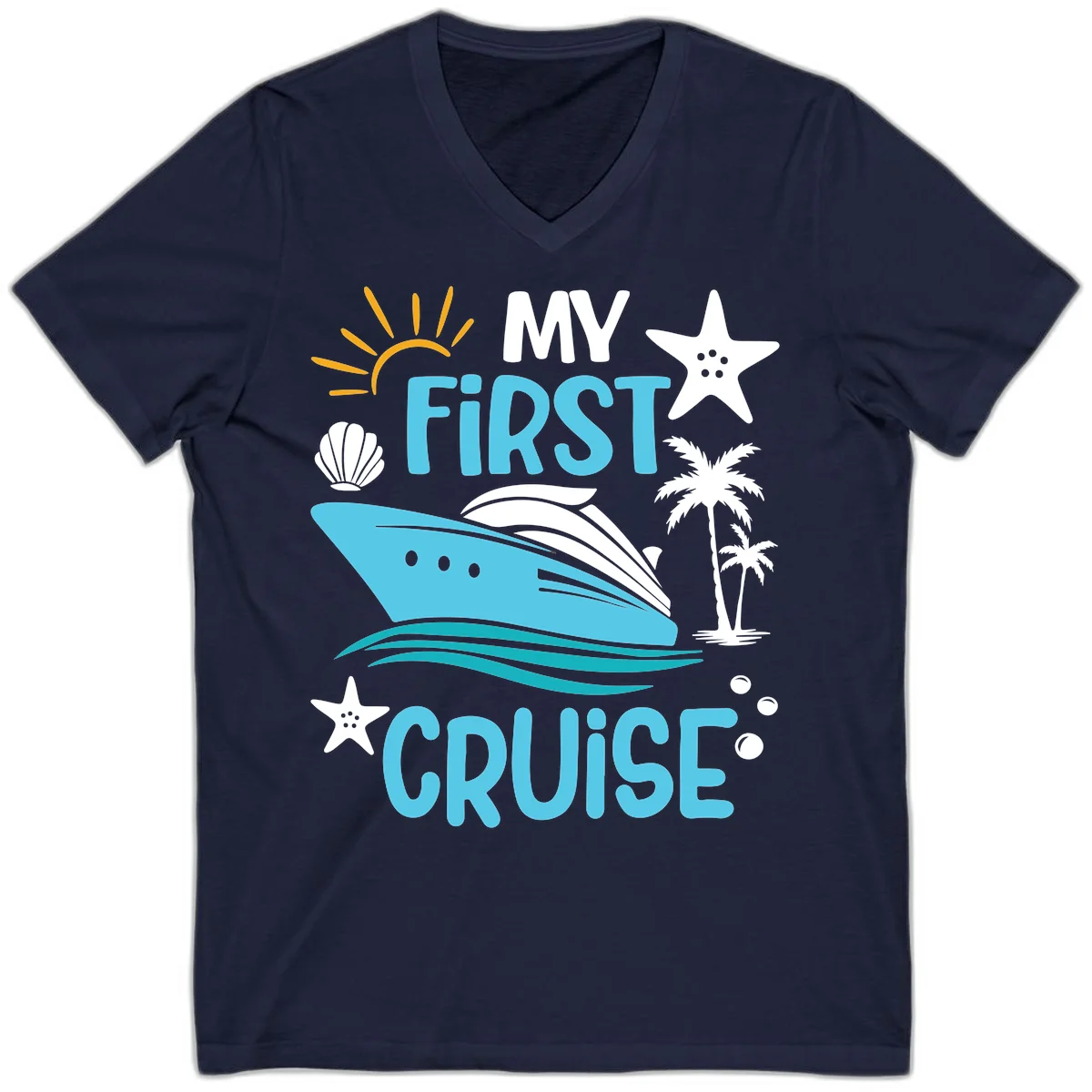 My First Cruise V-Neck Tee in Navy