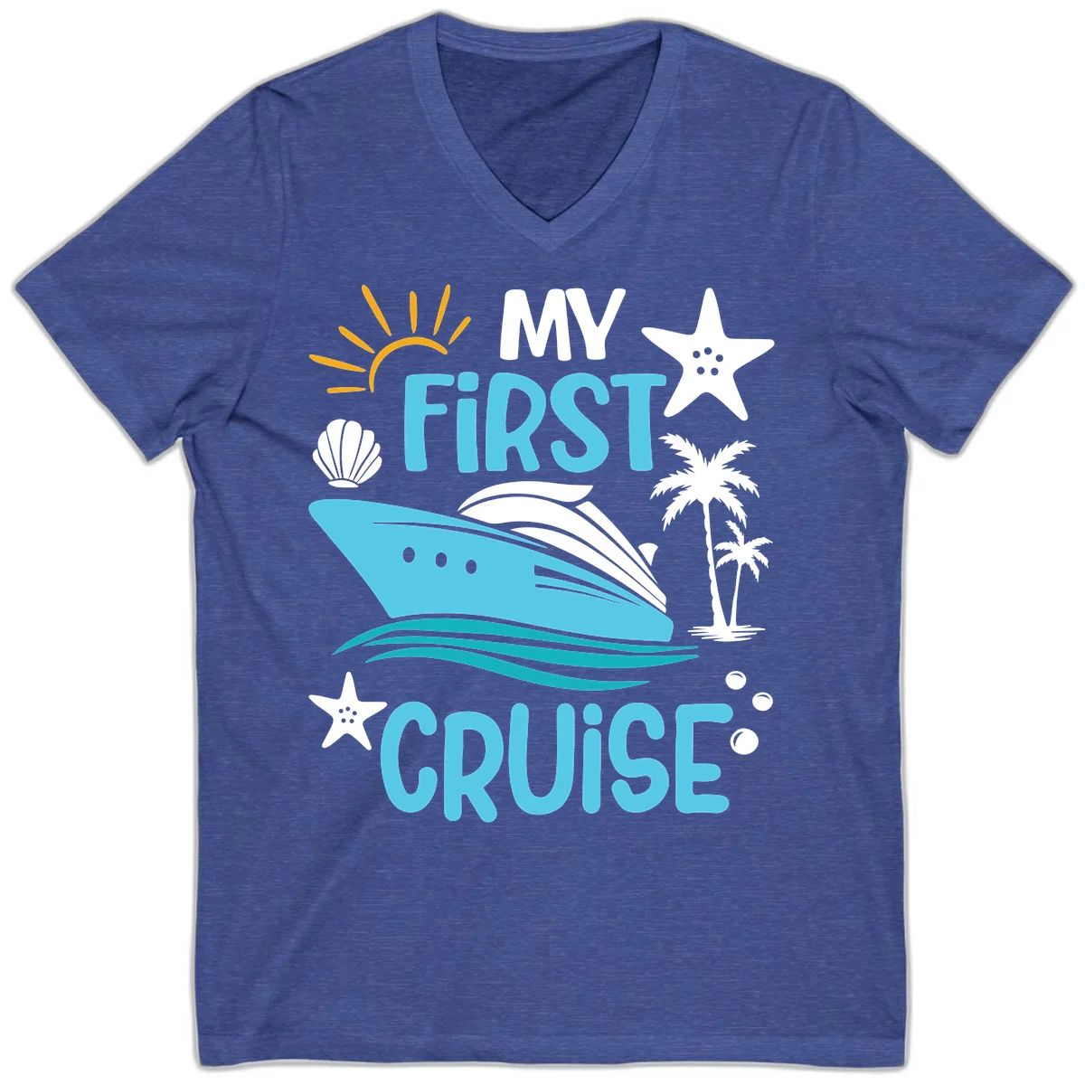 My First Cruise V-Neck Tee in Heather True Royal