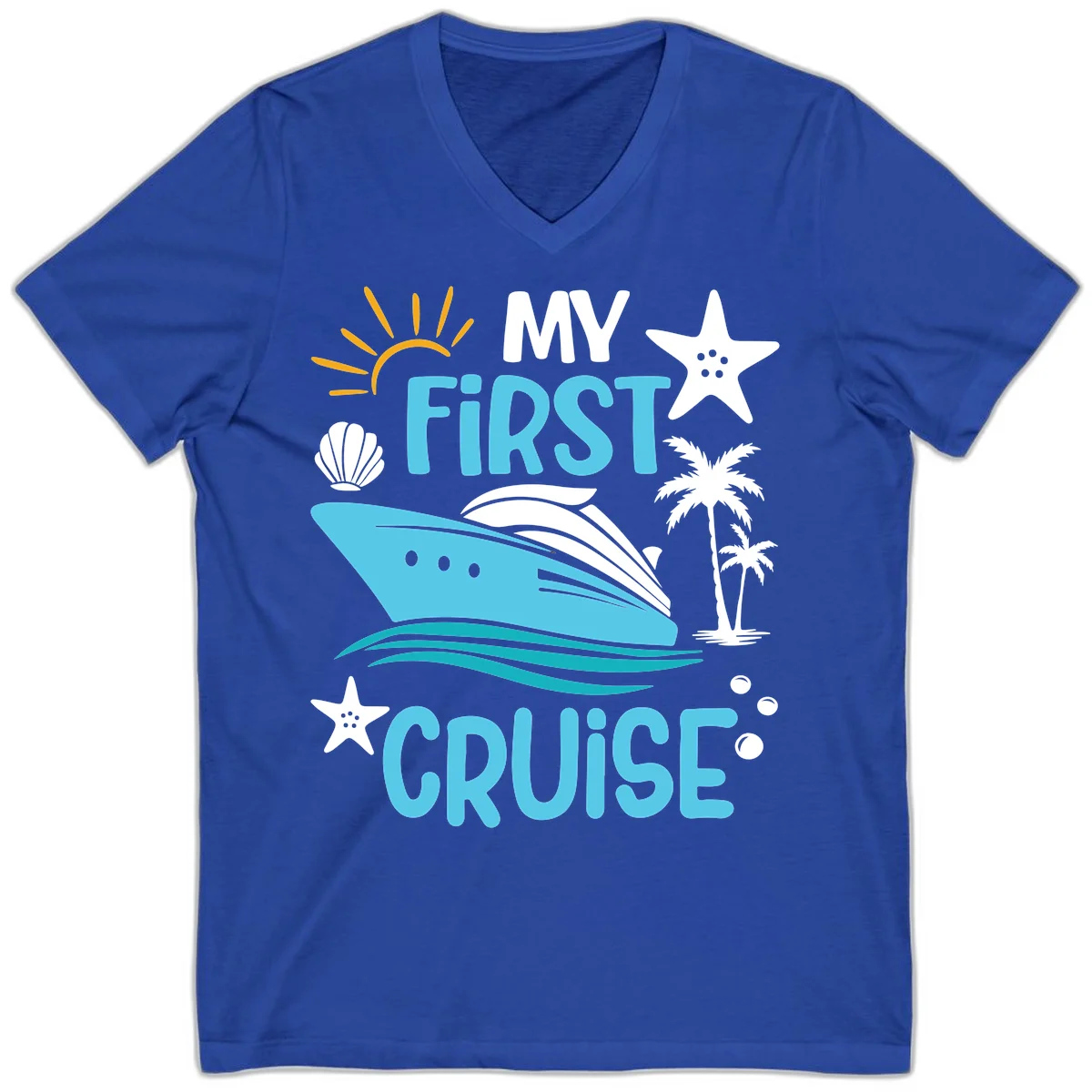 My First Cruise V-Neck Tee in True Royal
