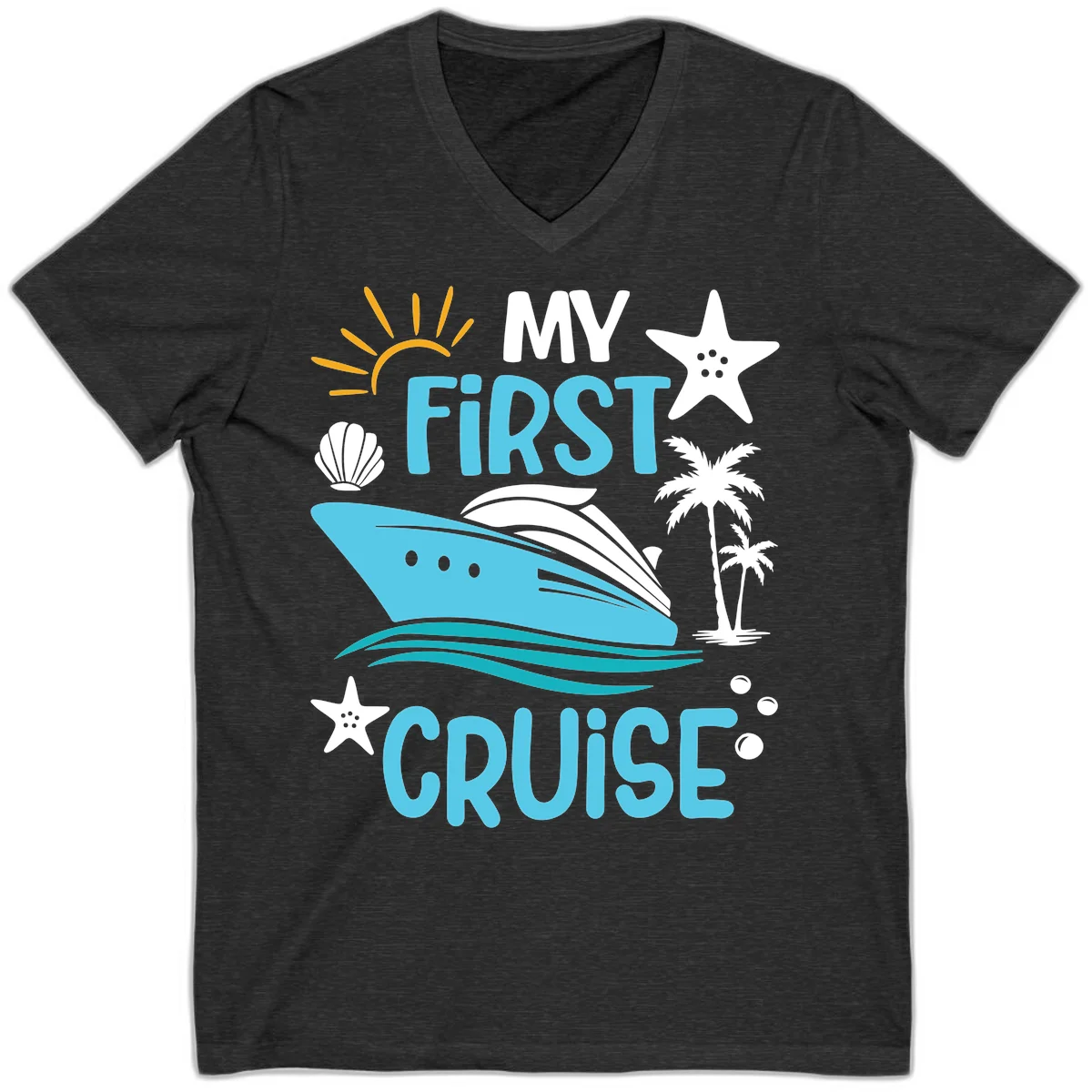 My First Cruise V-Neck Tee in Dark Grey Heather