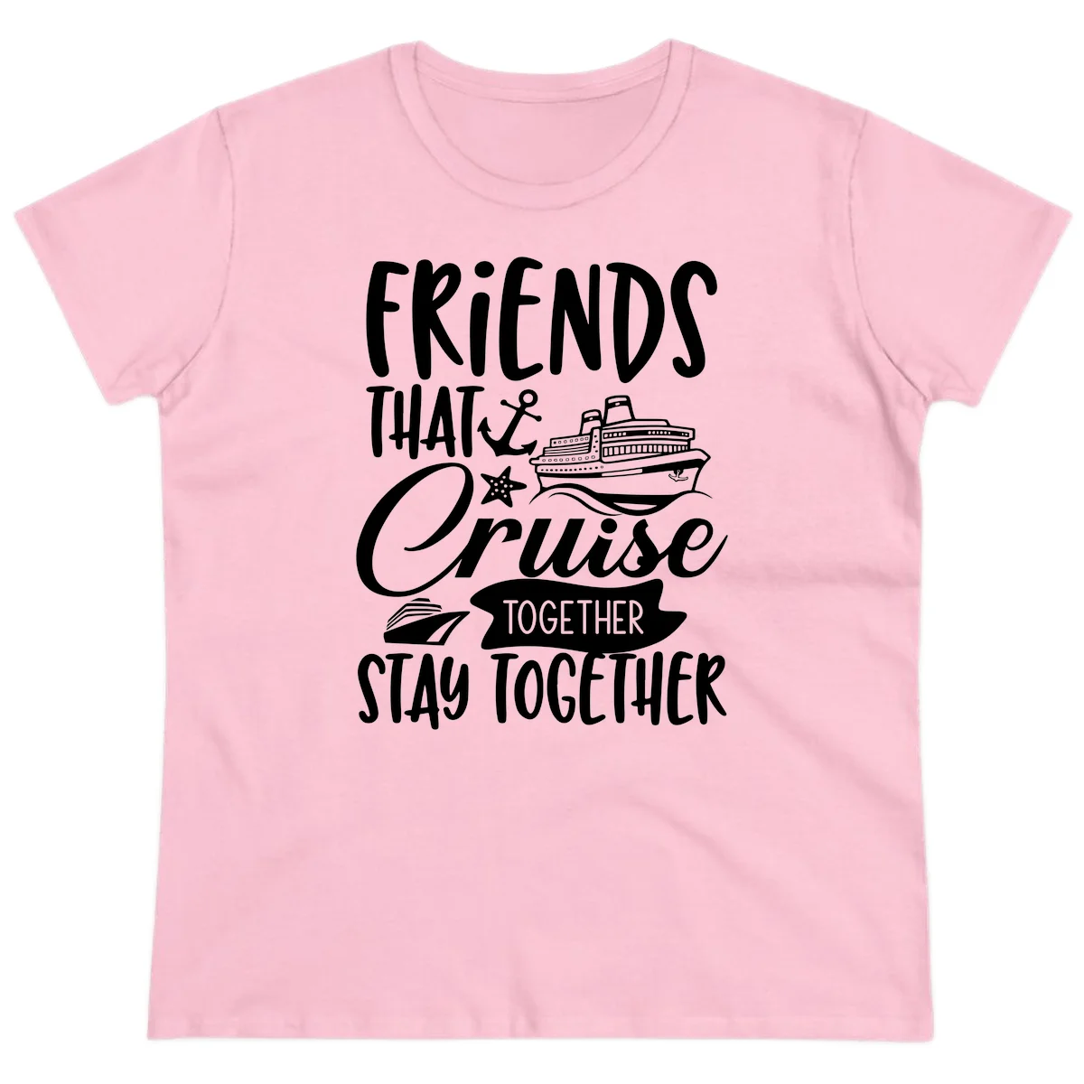 Friends That Cruise Together Ladies Tee in Light Pink