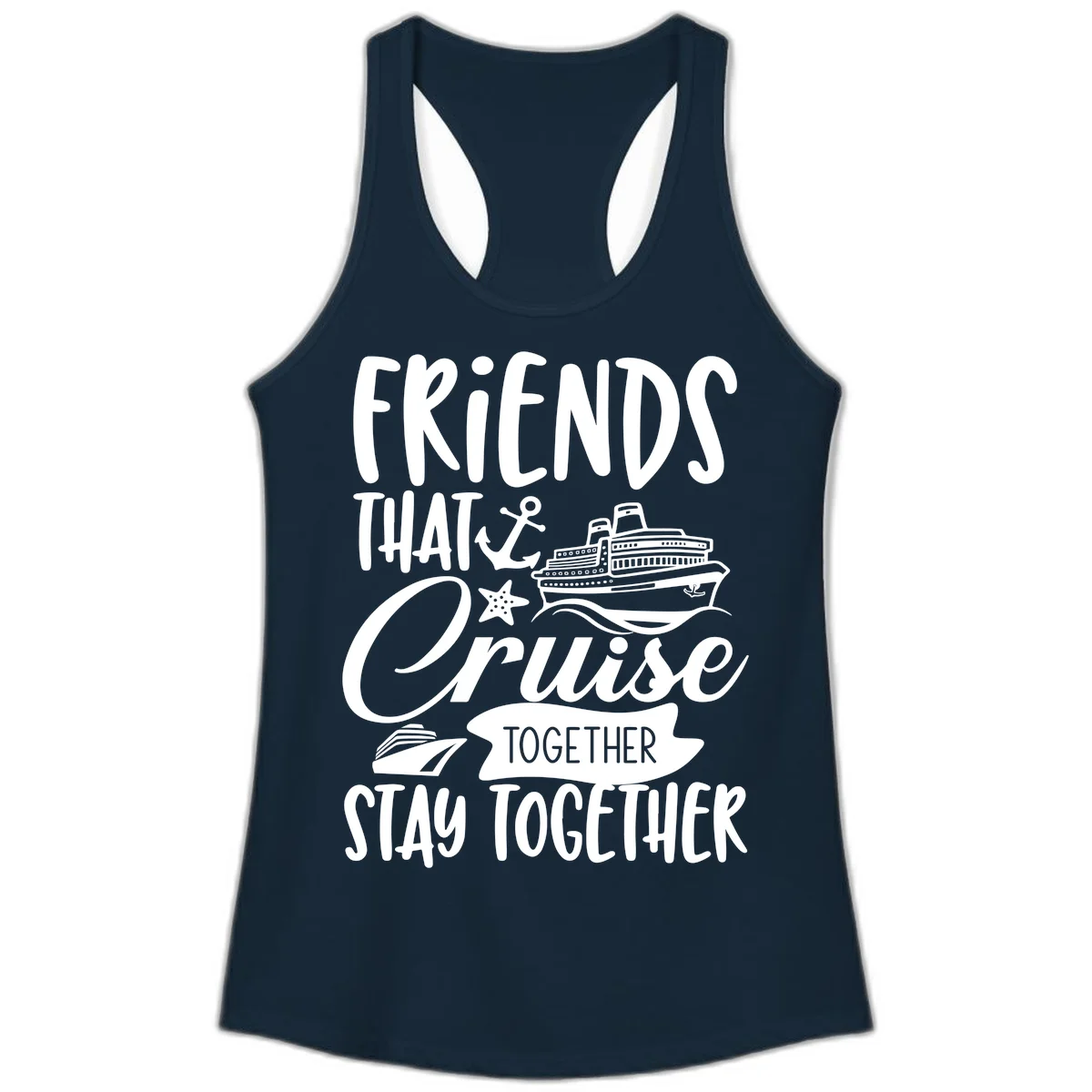Friends That Cruise Together Ladies Tank in Solid Midnight Navy