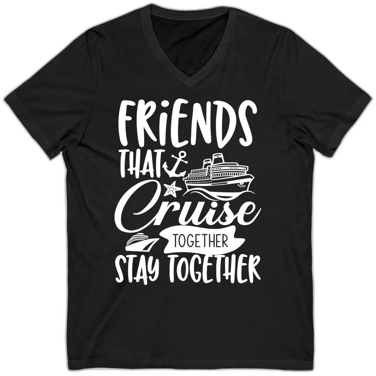 Friends That Cruise Together V-Neck in Black