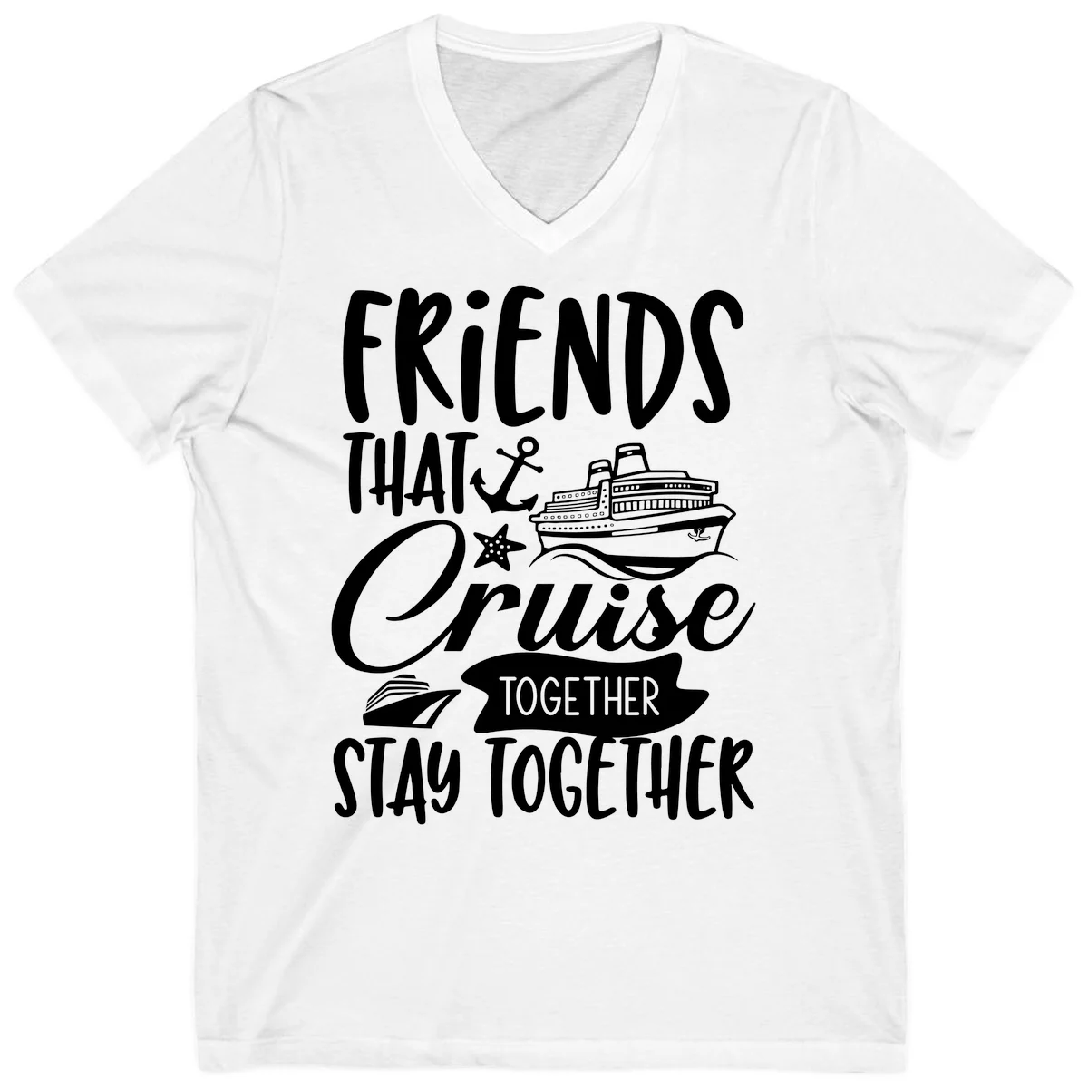 Friends That Cruise Together V-Neck in White