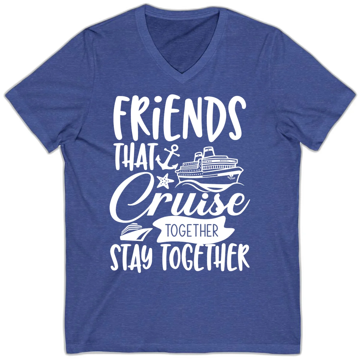 Friends That Cruise Together V-Neck in Heather True Royal