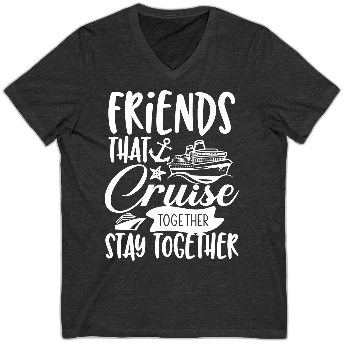 Friends That Cruise Together V-Neck in Dark Grey Heather