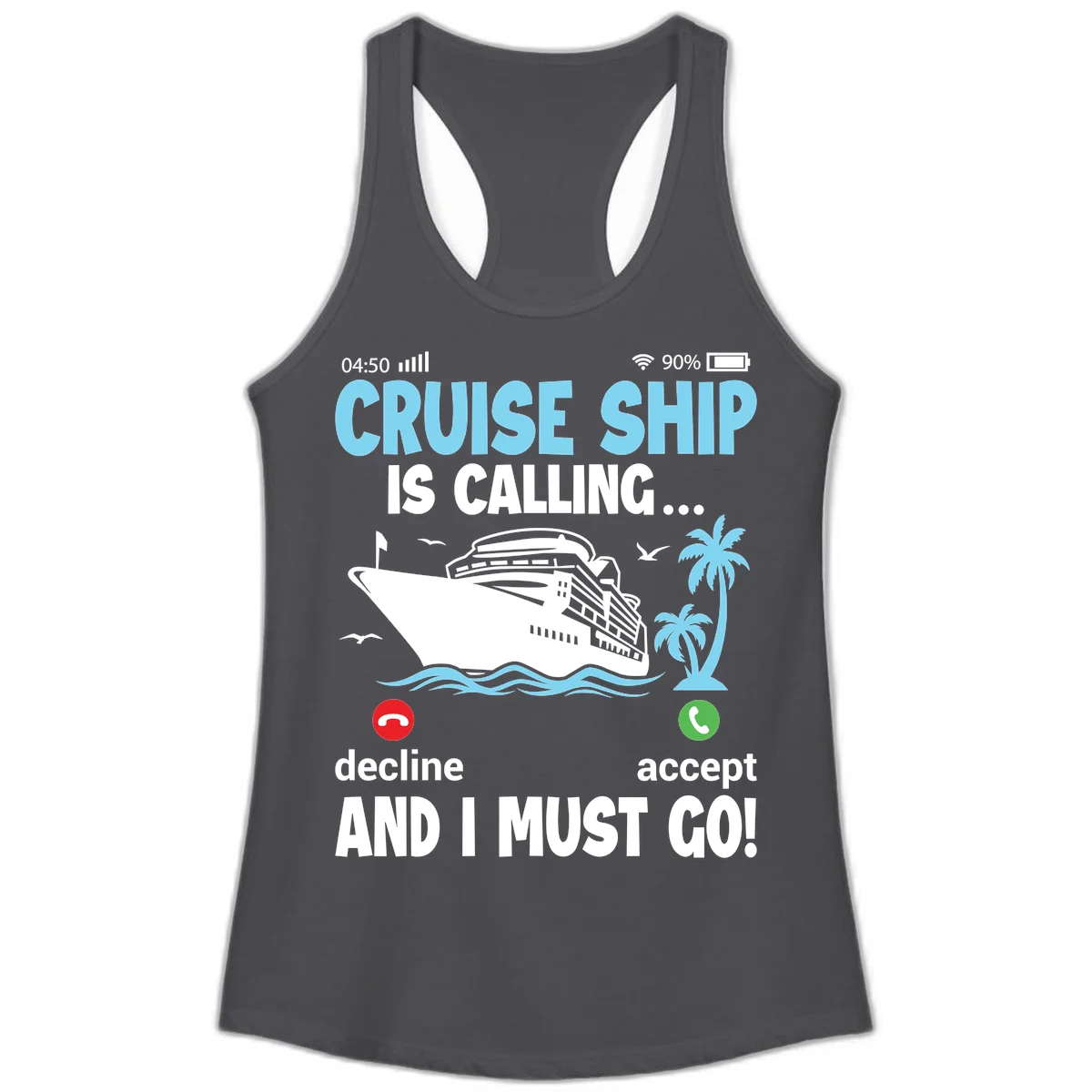Cruise Ship Is Calling Ladies Tank in Solid Dark Gray