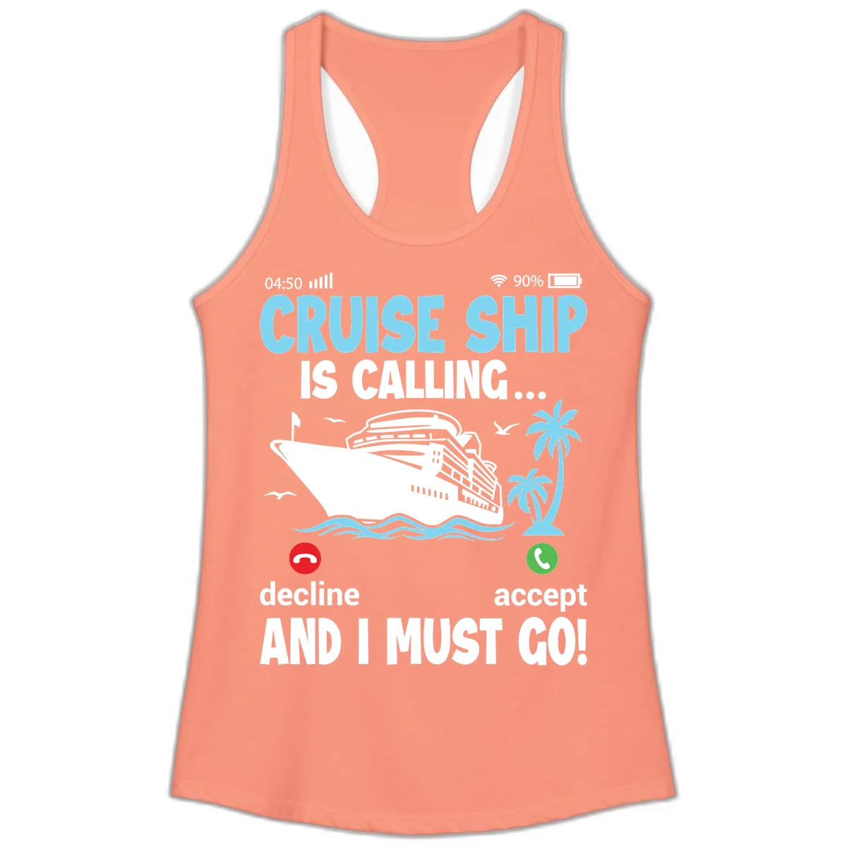 Cruise Ship Is Calling Ladies Tank in Solid Light Orange