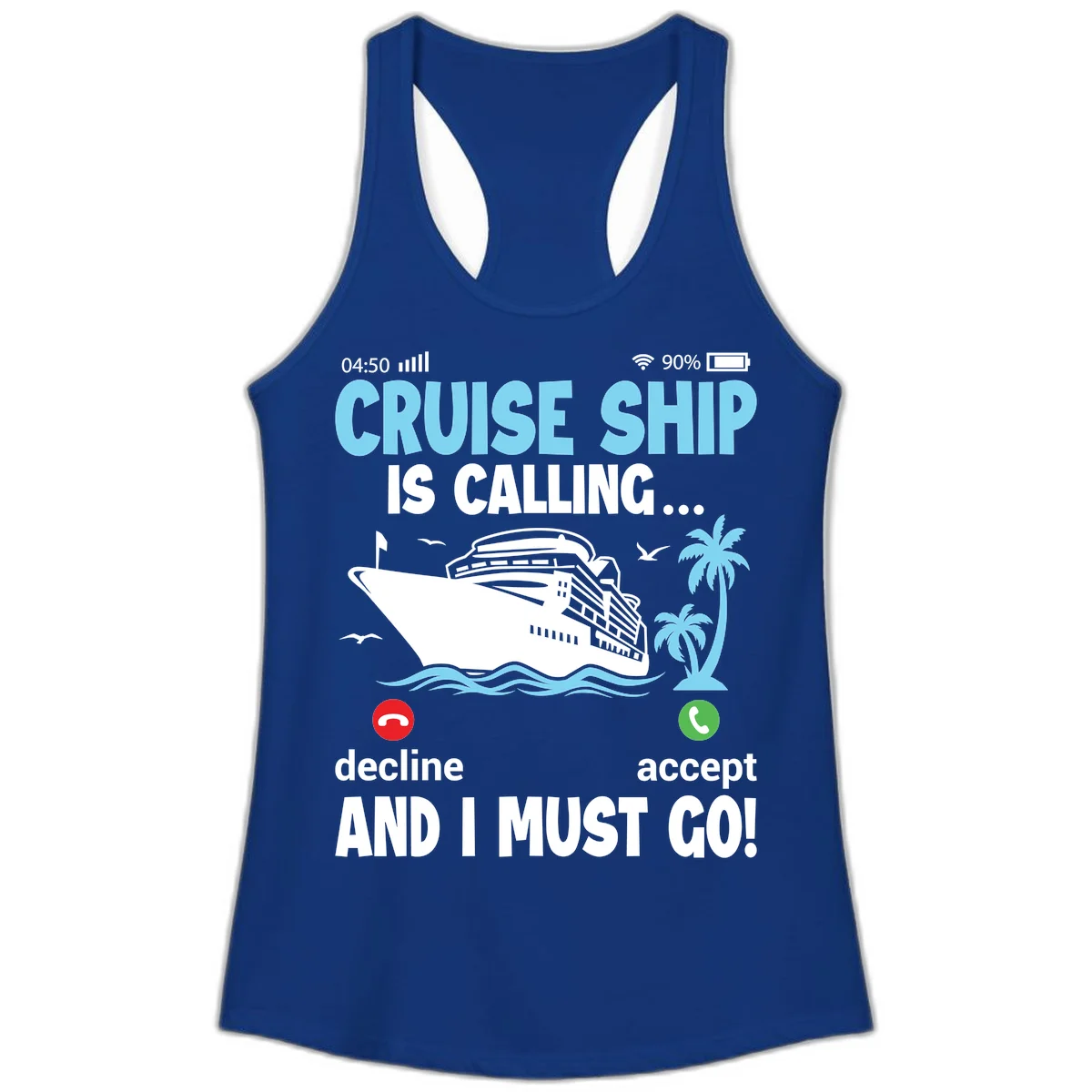 Cruise Ship Is Calling Ladies Tank in Solid Royal