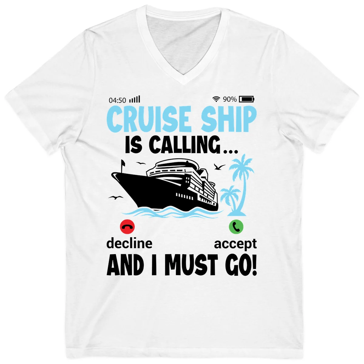 Cruise Ship Is Calling V-Neck in White