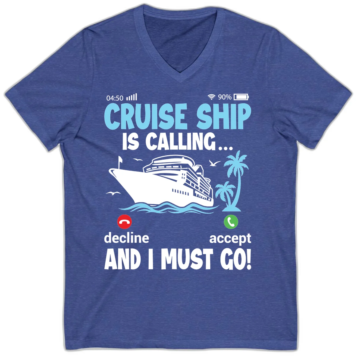 Cruise Ship Is Calling V-Neck in Heather True Royal