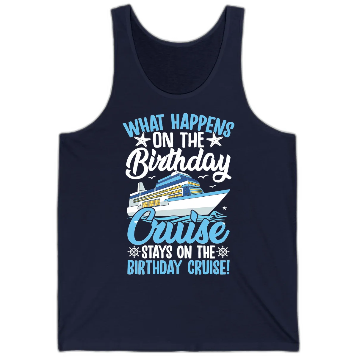 What Happens On The Birthday Cruise Tank Top in Navy