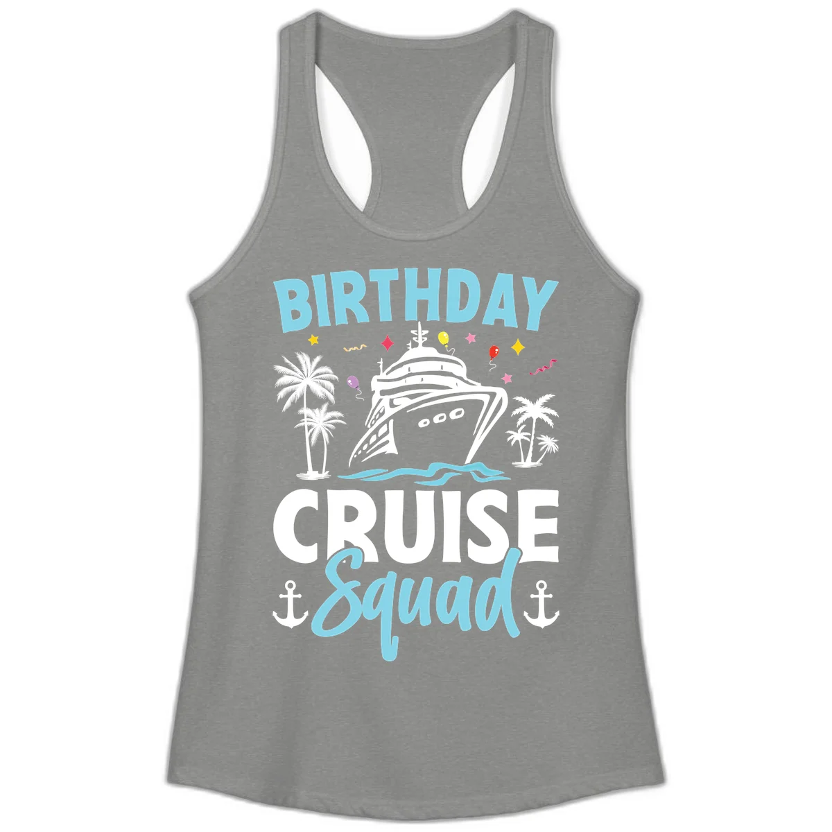 Birthday Cruise Squad Ladies Tank Top in Heather Grey