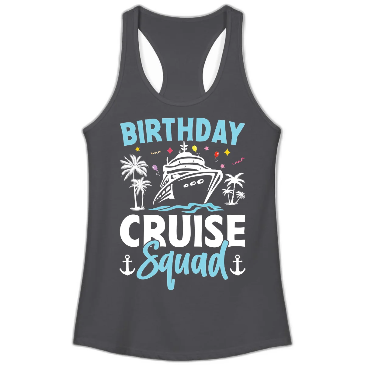 Birthday Cruise Squad Ladies Tank Top in Solid Dark Gray