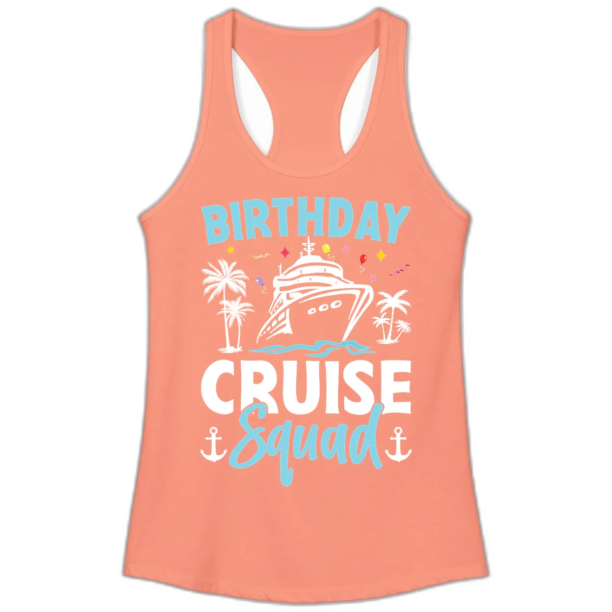 Birthday Cruise Squad Ladies Tank Top in Solid Light Orange