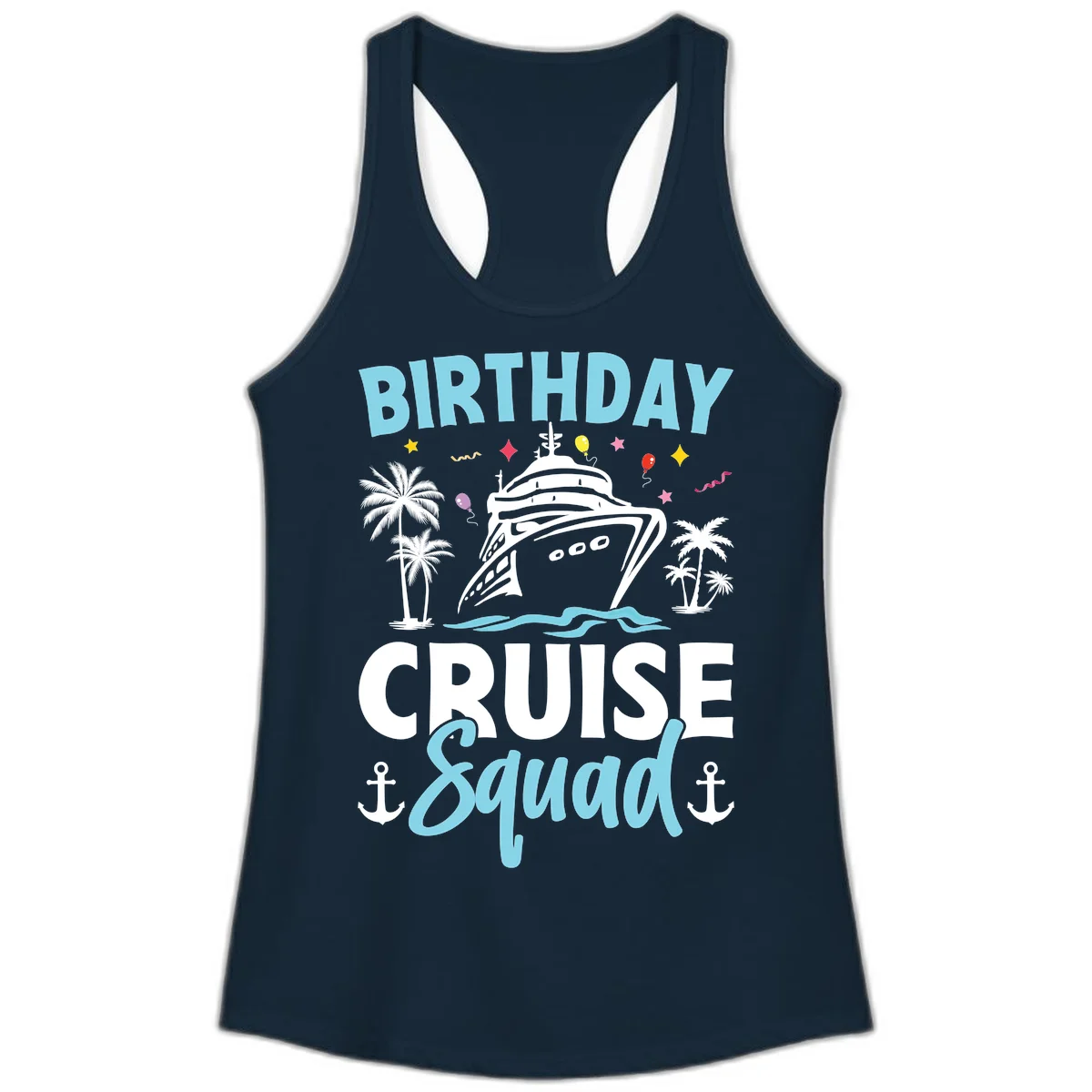 Birthday Cruise Squad Ladies Tank Top in Solid Midnight Navy