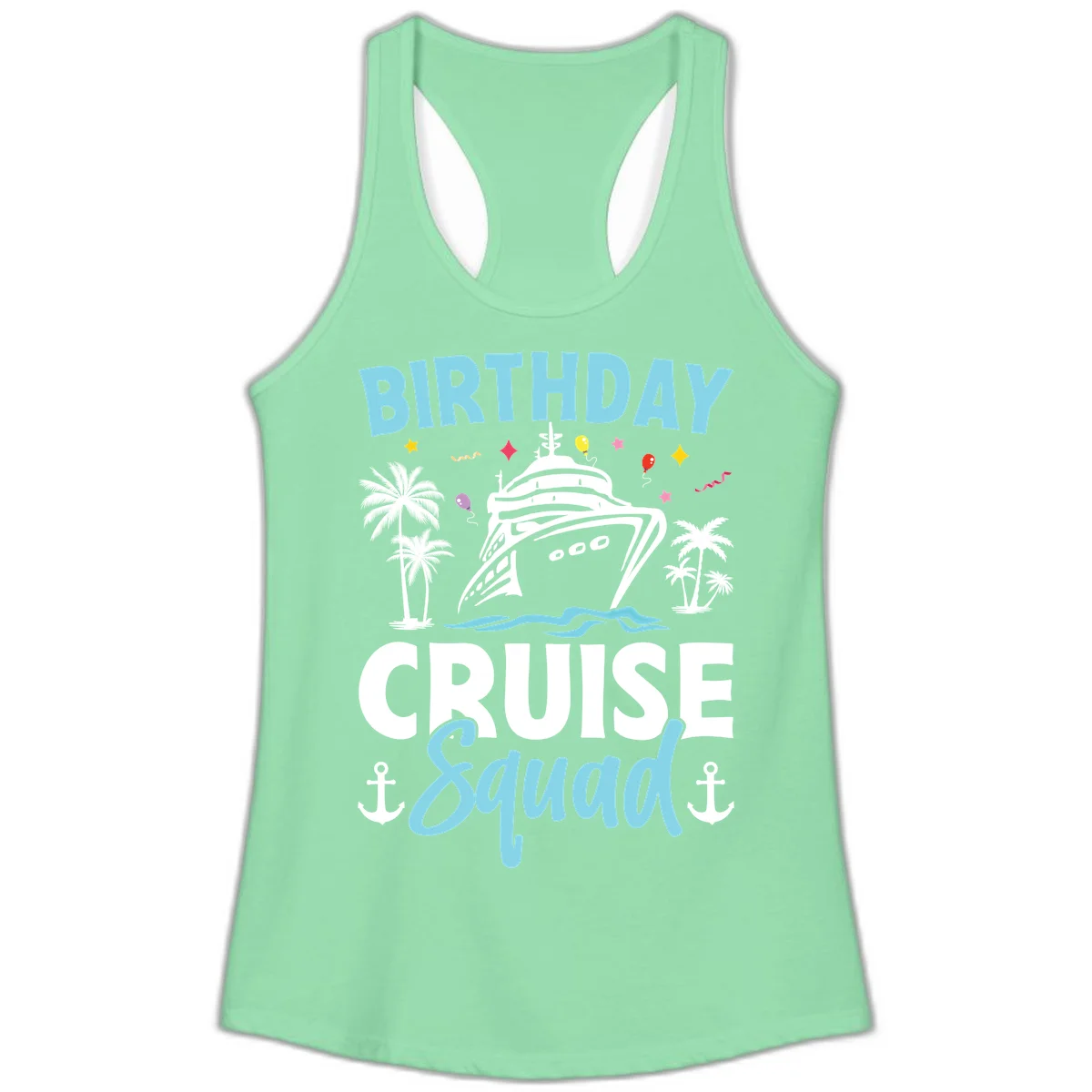 Birthday Cruise Squad Ladies Tank Top in Solid Mint