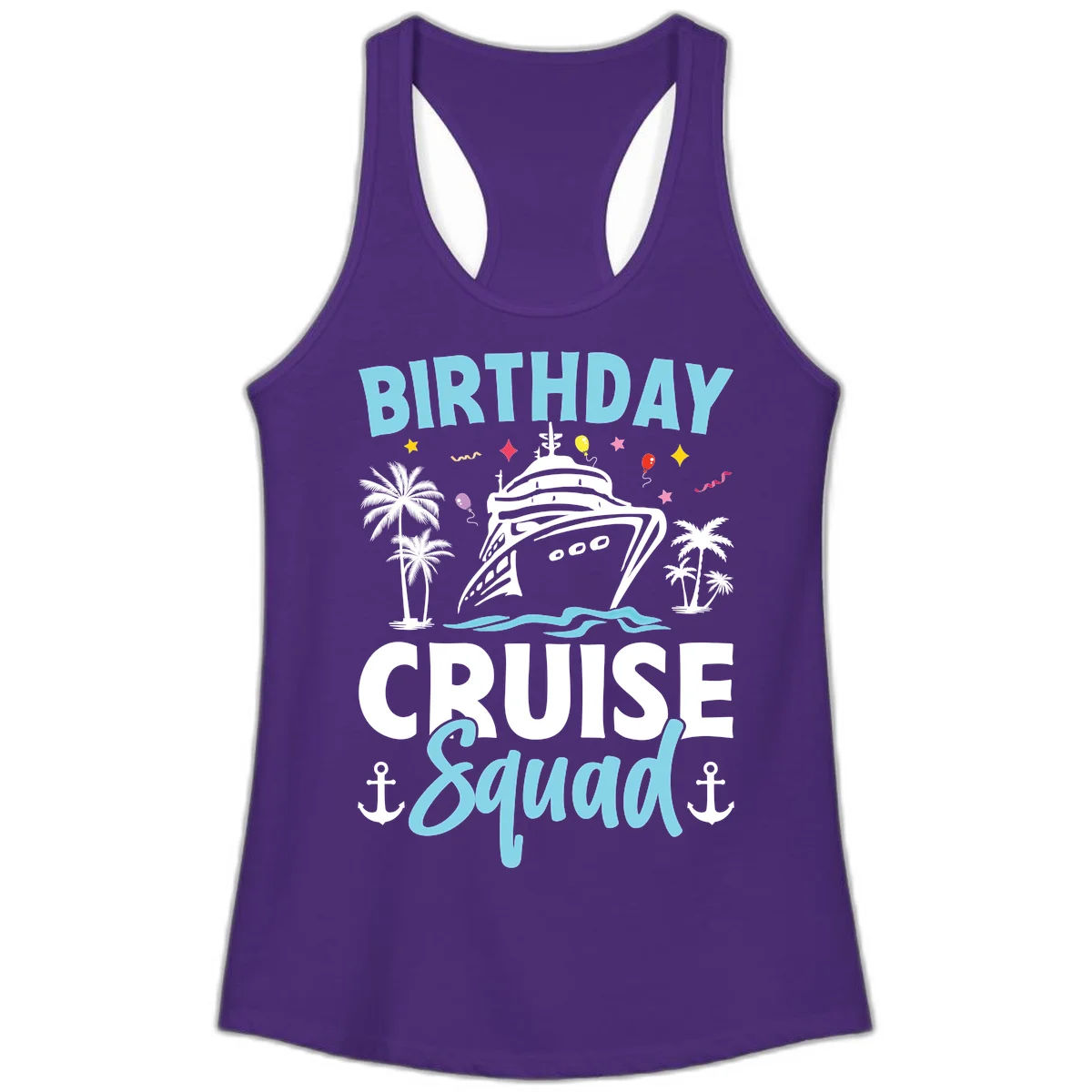 Birthday Cruise Squad Ladies Tank Top in Solid Purple Rush