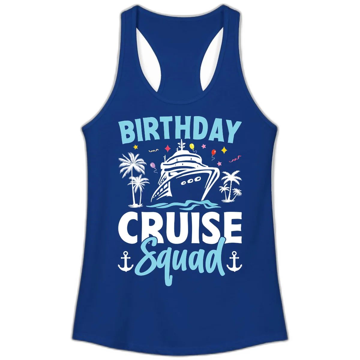 Birthday Cruise Squad Ladies Tank Top in Solid Royal