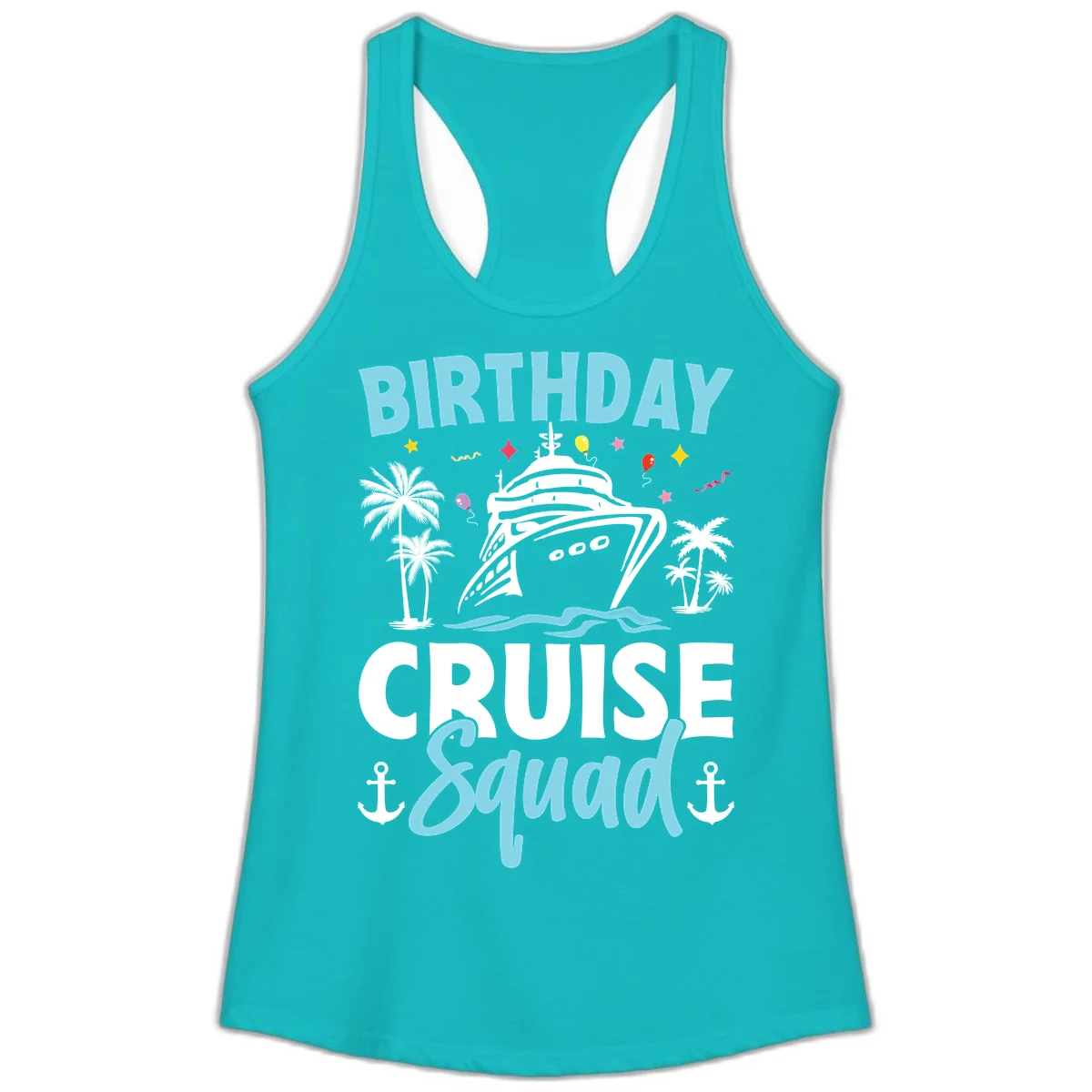 Birthday Cruise Squad Ladies Tank Top in Tahiti Blue