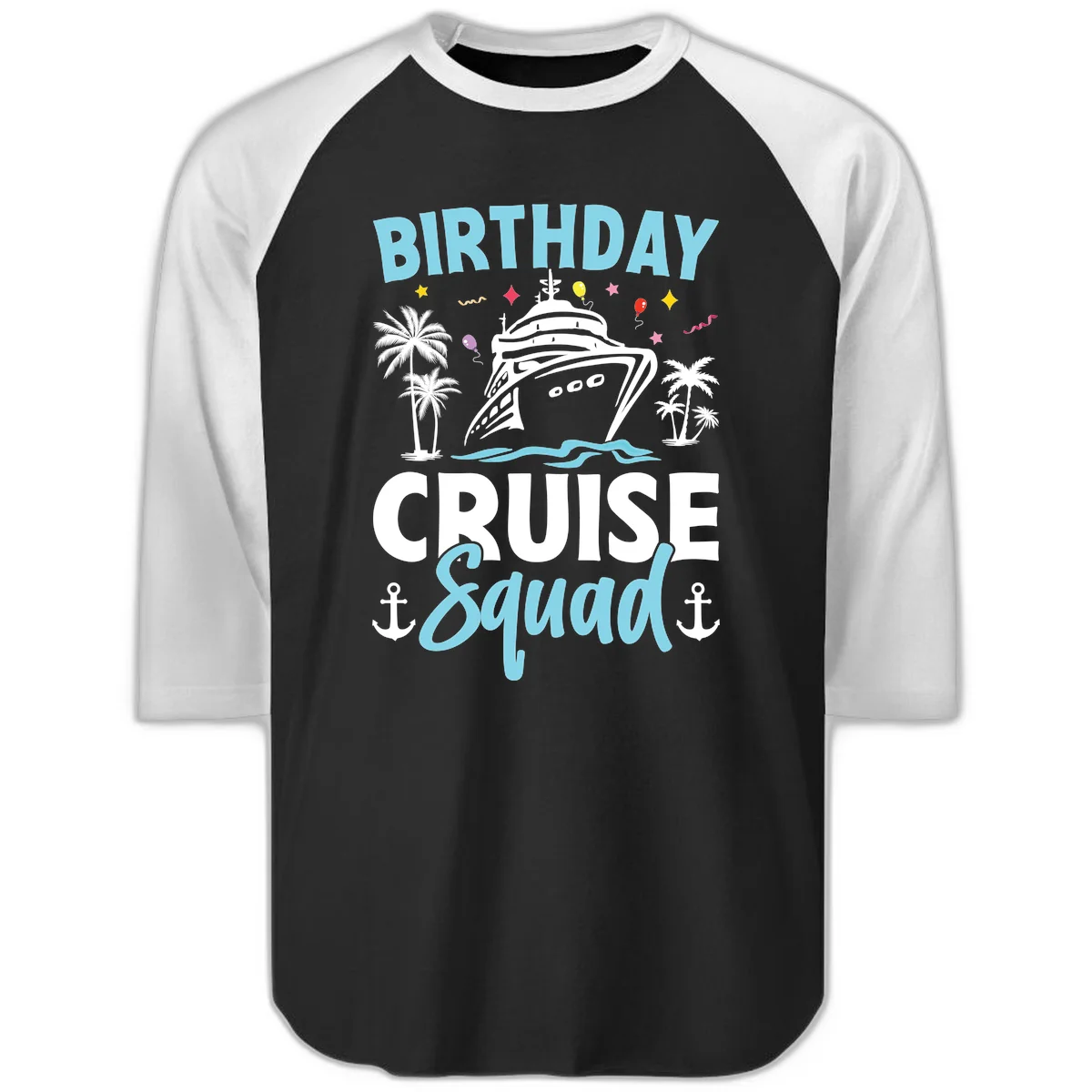 Birthday Cruise Squad Raglan 3/4 Tee in Black White