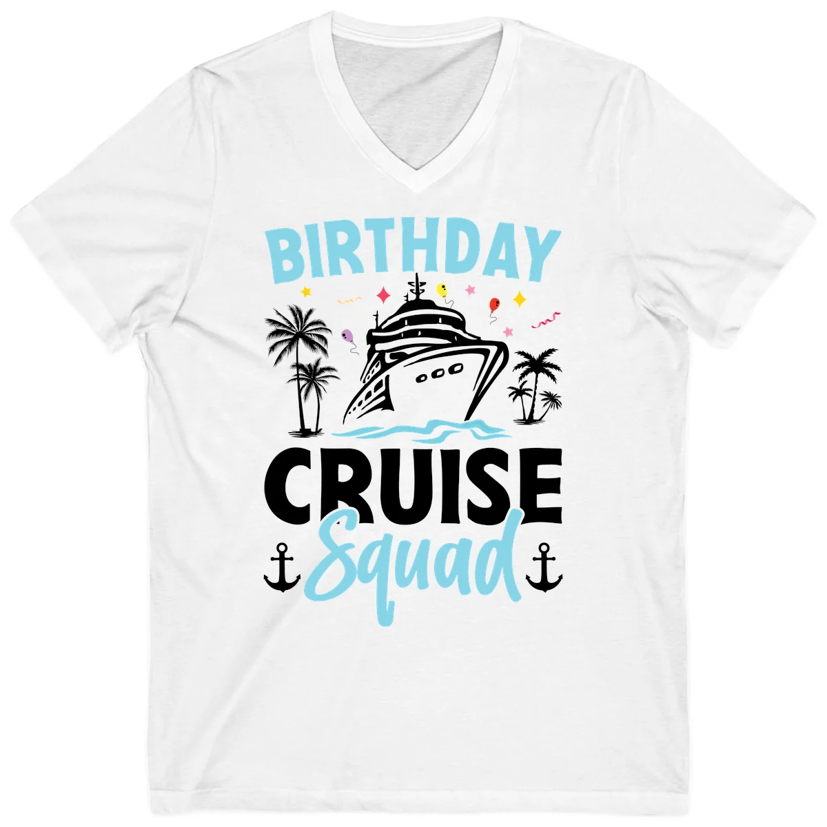 Birthday Cruise Squad V-Neck Tee in White