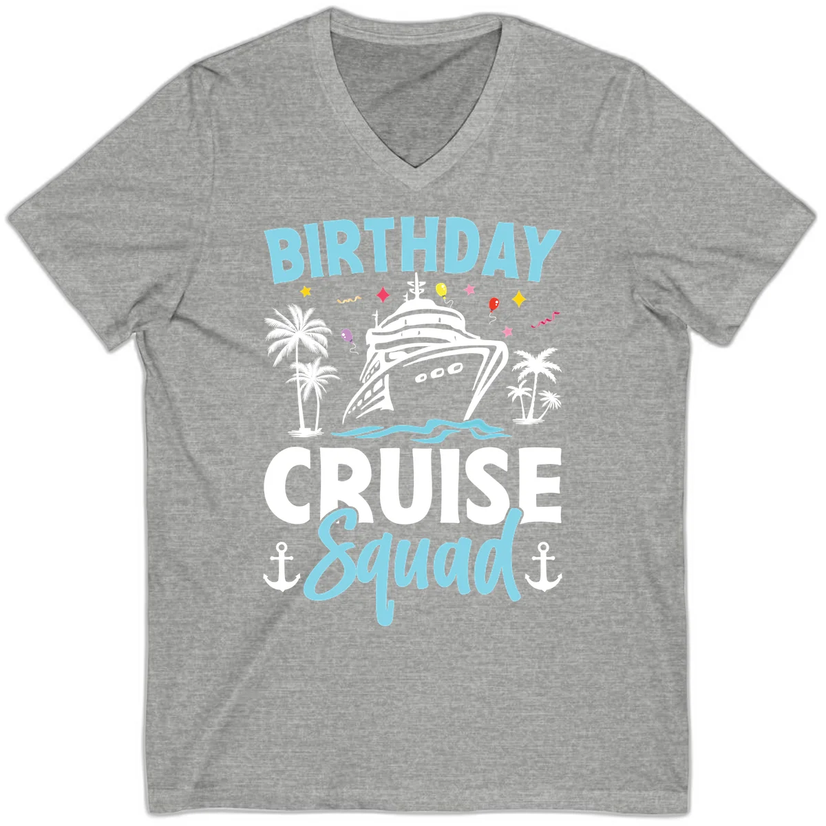 Birthday Cruise Squad V-Neck Tee in Athletic Heather