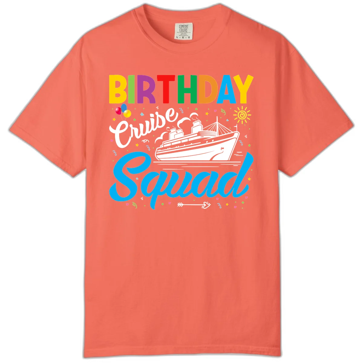Birthday Cruise Squad Comfort Color Tee in Bright Salmon