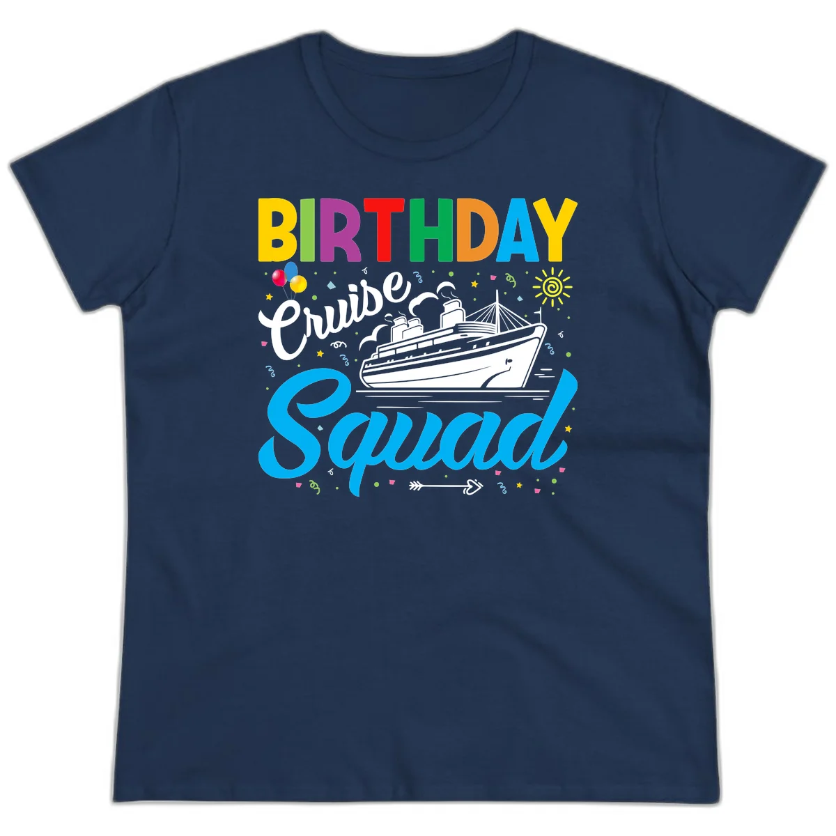 Birthday Cruise Squad Ladies Tee in Navy