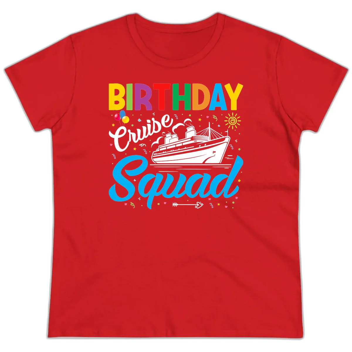 Birthday Cruise Squad Ladies Tee in Red