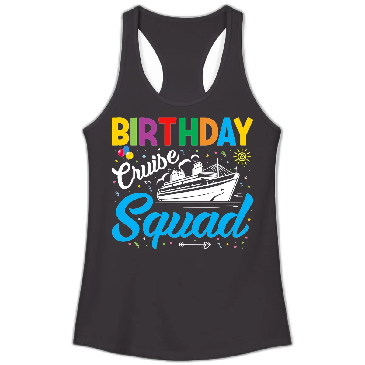 Birthday Cruise Squad Ladies Tank in Black