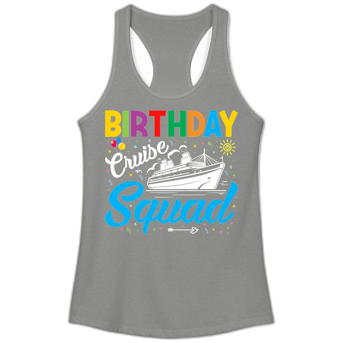 Birthday Cruise Squad Ladies Tank in Heather Grey