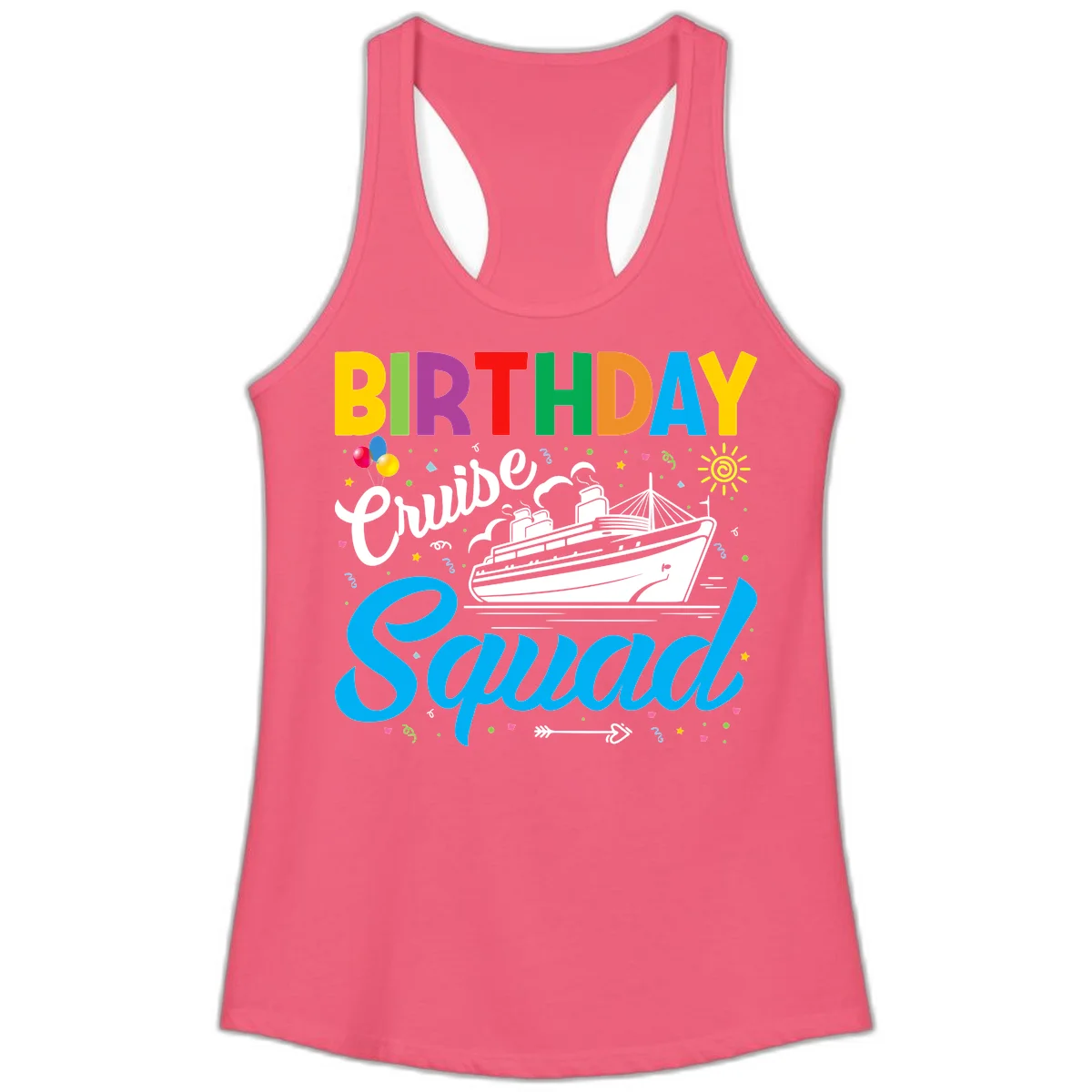 Birthday Cruise Squad Ladies Tank in Hot Pink