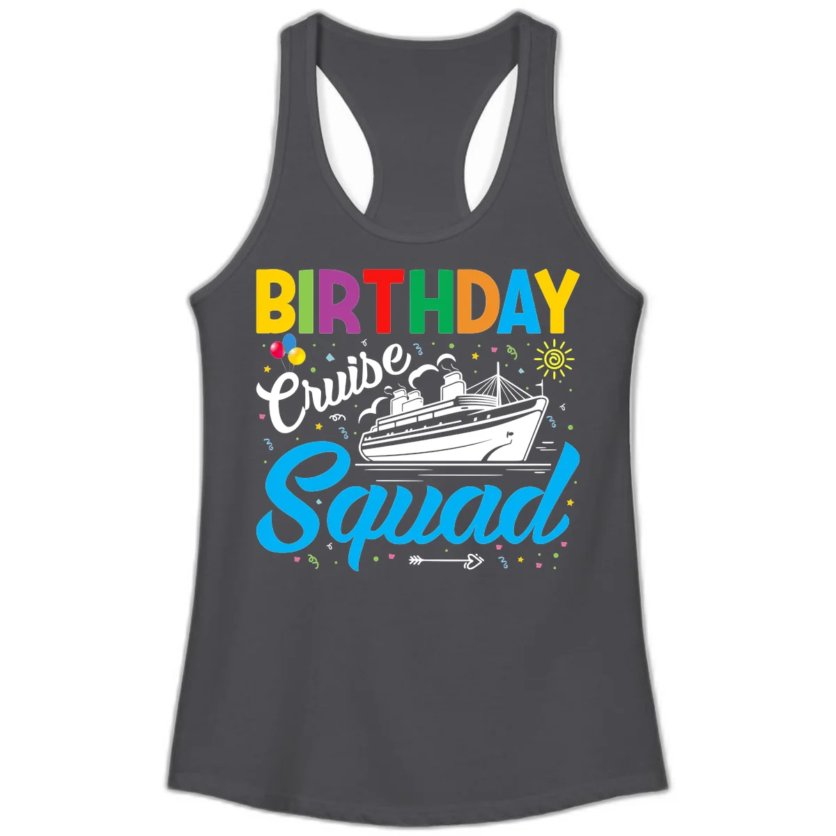 Birthday Cruise Squad Ladies Tank in Solid Dark Gray