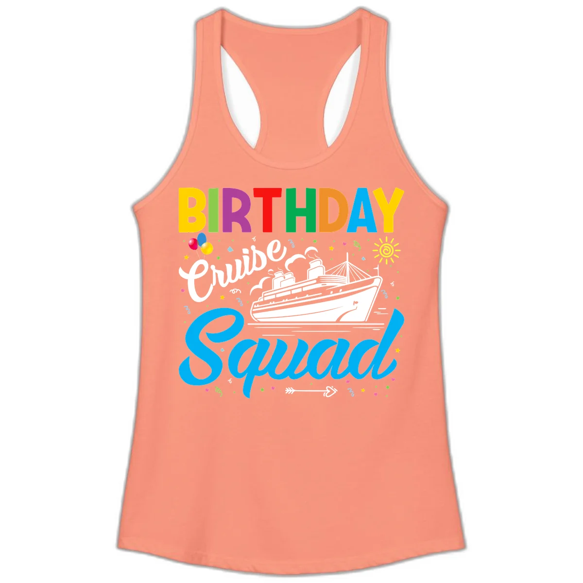 Birthday Cruise Squad Ladies Tank in Solid Light Orange