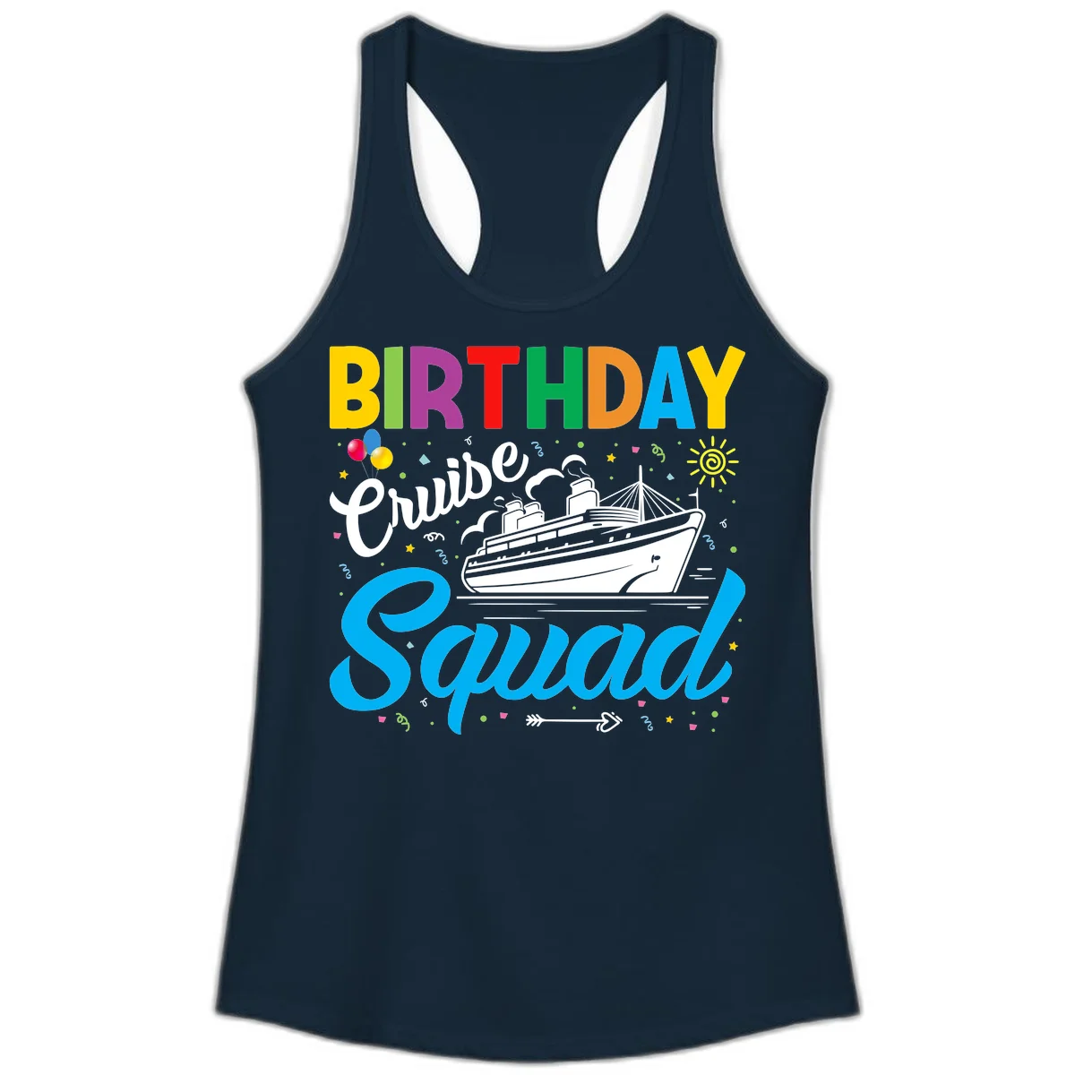 Birthday Cruise Squad Ladies Tank in Solid Midnight Navy