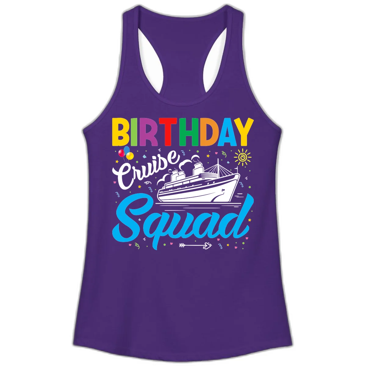 Birthday Cruise Squad Ladies Tank in Solid Purple Rush