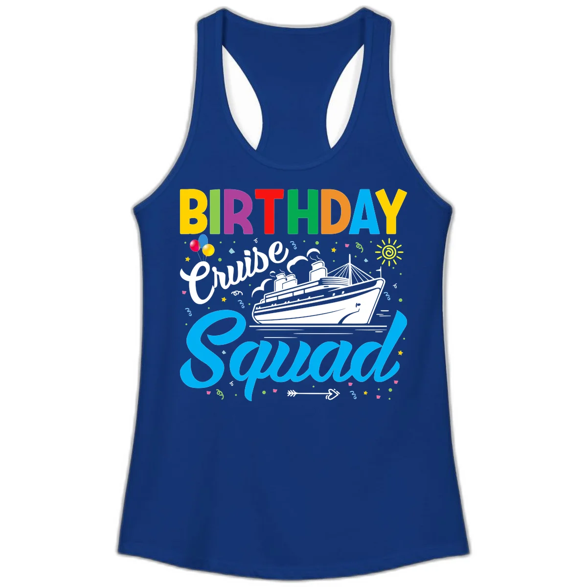 Birthday Cruise Squad Ladies Tank in Solid Royal