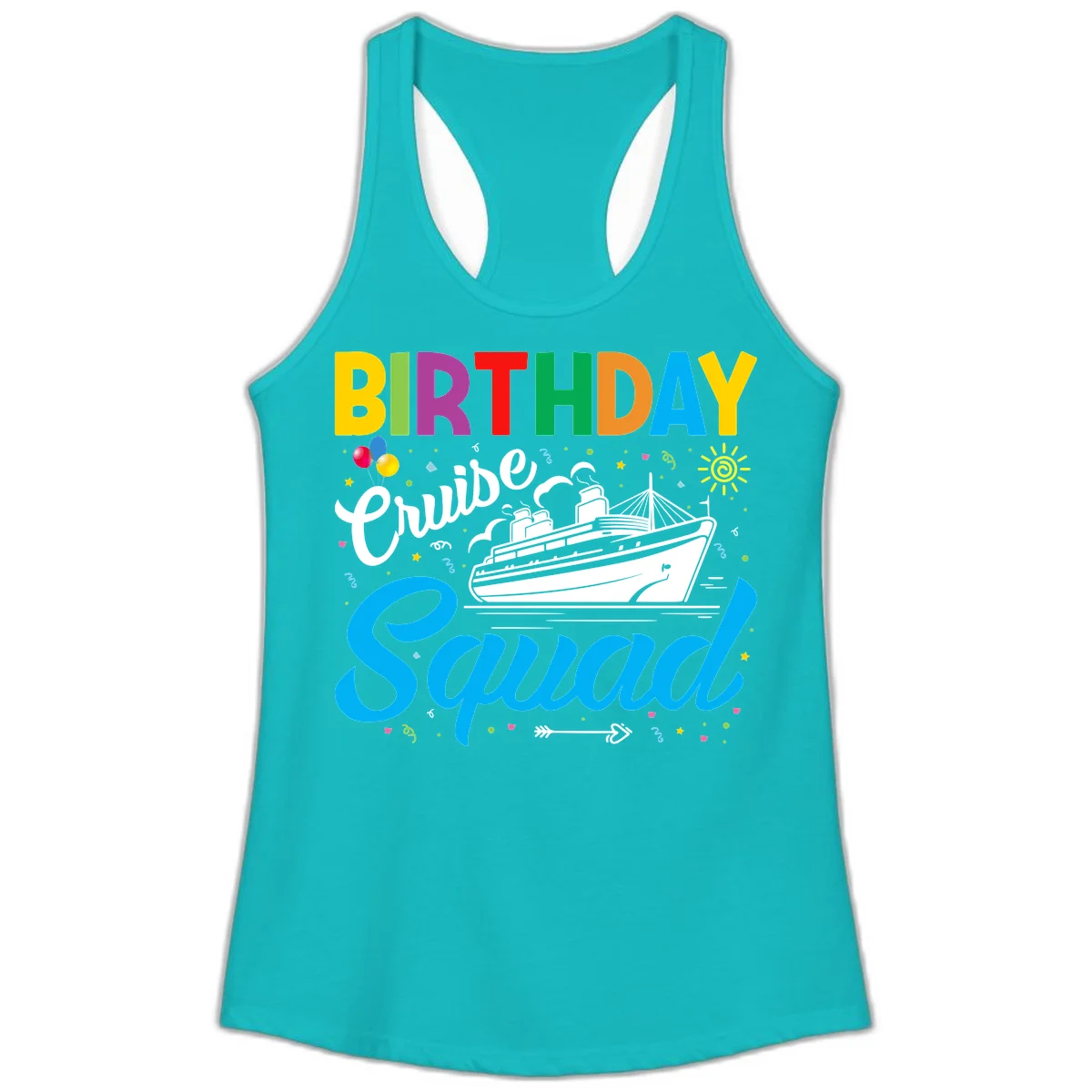 Birthday Cruise Squad Ladies Tank in Tahiti Blue