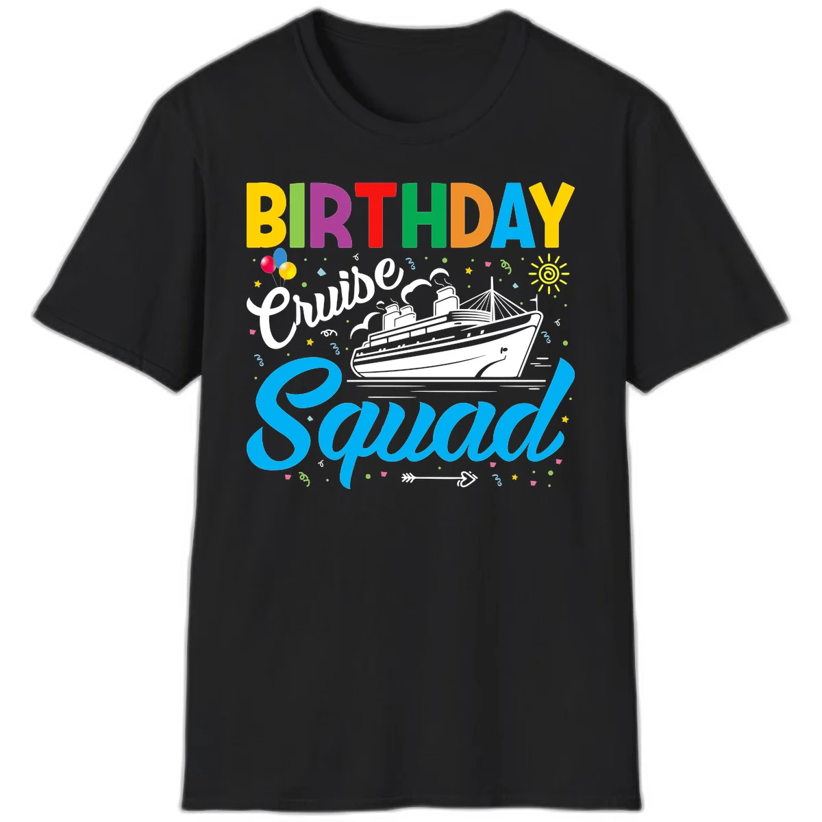 Birthday Cruise Squad T-Shirt in Black