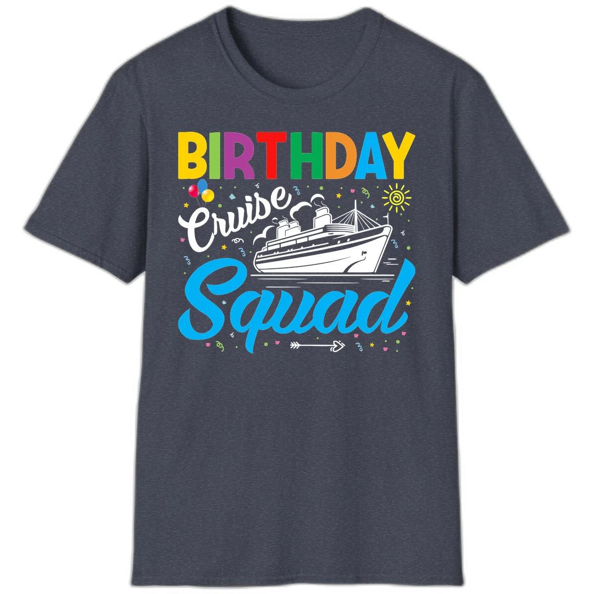 Birthday Cruise Squad T-Shirt in Heather Navy