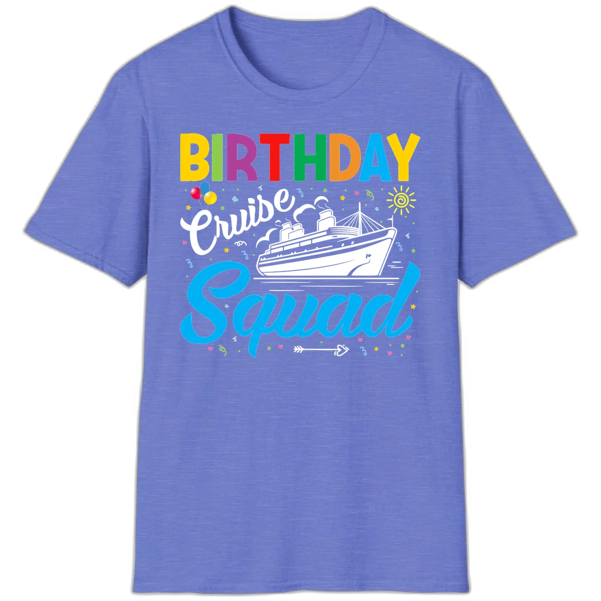 Birthday Cruise Squad T-Shirt in Heather Royal