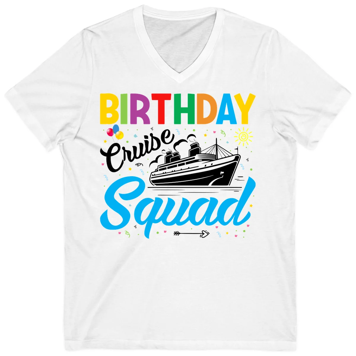 Birthday Cruise Squad V-Neck Tee in White