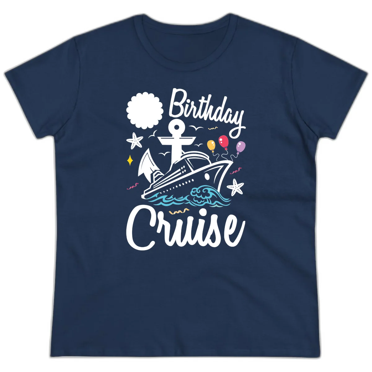 Birthday Cruise Nautical Celebration Ladies Tee in Navy