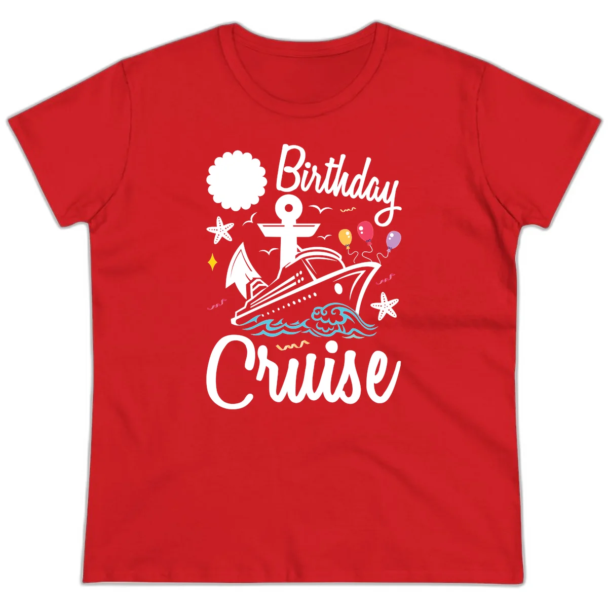 Birthday Cruise Nautical Celebration Ladies Tee in Red
