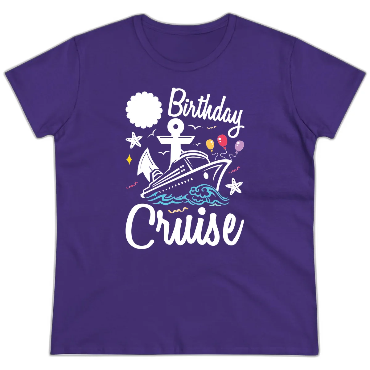 Birthday Cruise Nautical Celebration Ladies Tee in Purple