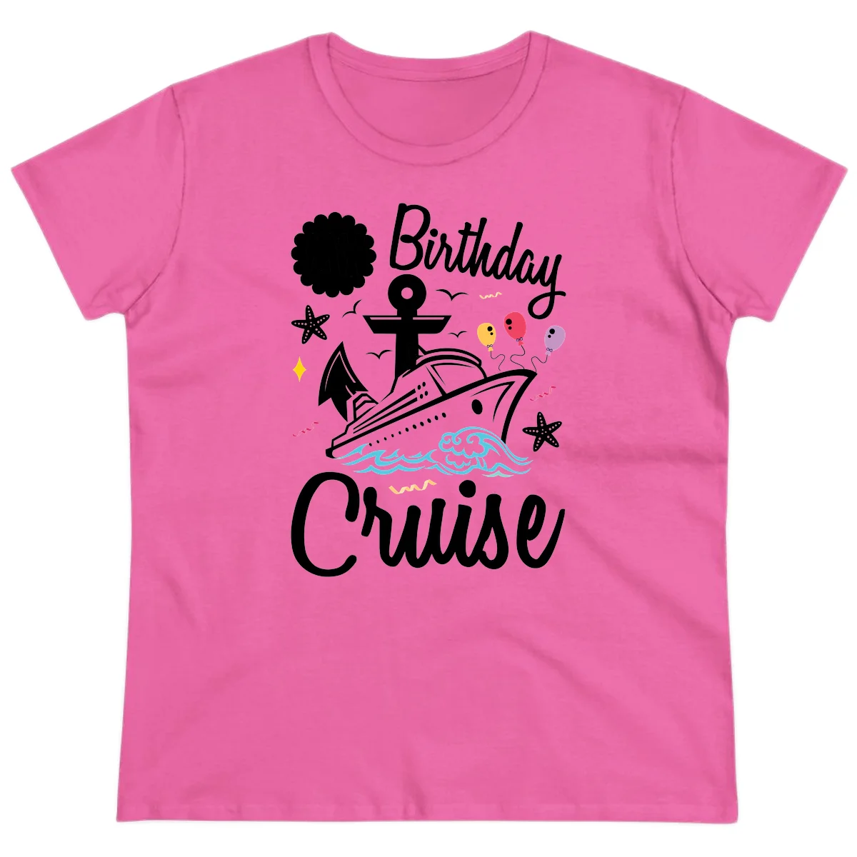 Birthday Cruise Nautical Celebration Ladies Tee in Azalea