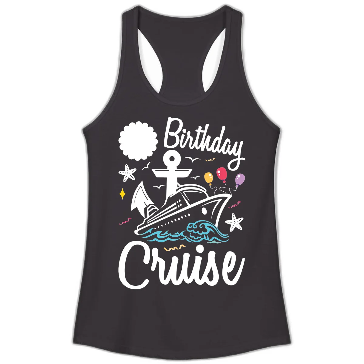 Birthday Cruise Nautical Celebration Ladies Tank in Black