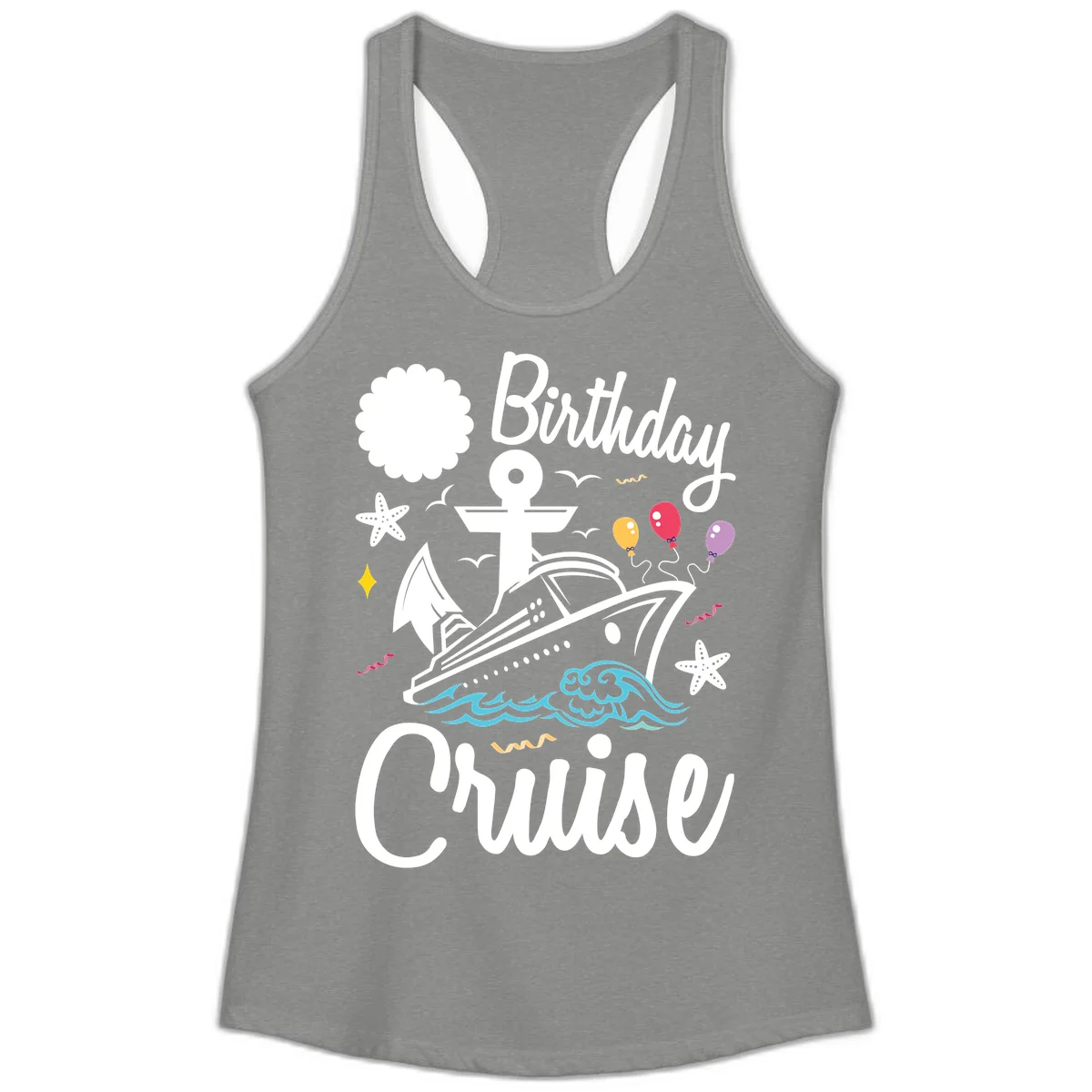 Birthday Cruise Nautical Celebration Ladies Tank in Heather Grey